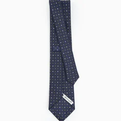 Dark Blue Sartorial Classic Silk Tie - Small Flower Pattern