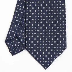 Dark Blue Sartorial Classic Silk Tie - Small Flower Pattern