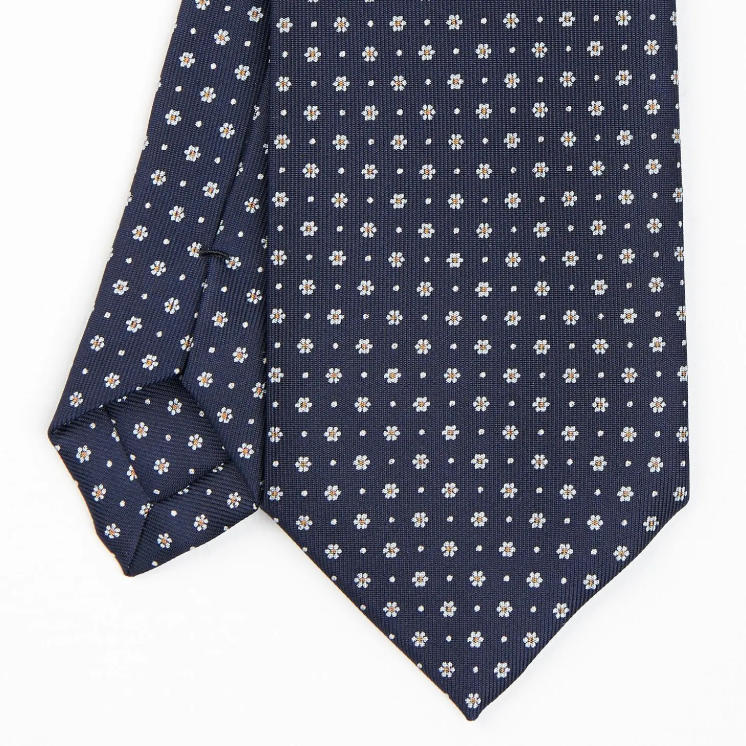 Dark Blue Sartorial Classic Silk Tie - Small Flower Pattern