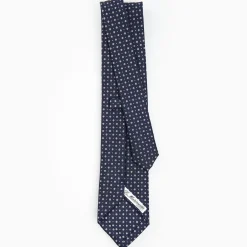 Dark Blue Sartorial Classic Silk Tie - Small Flower Pattern