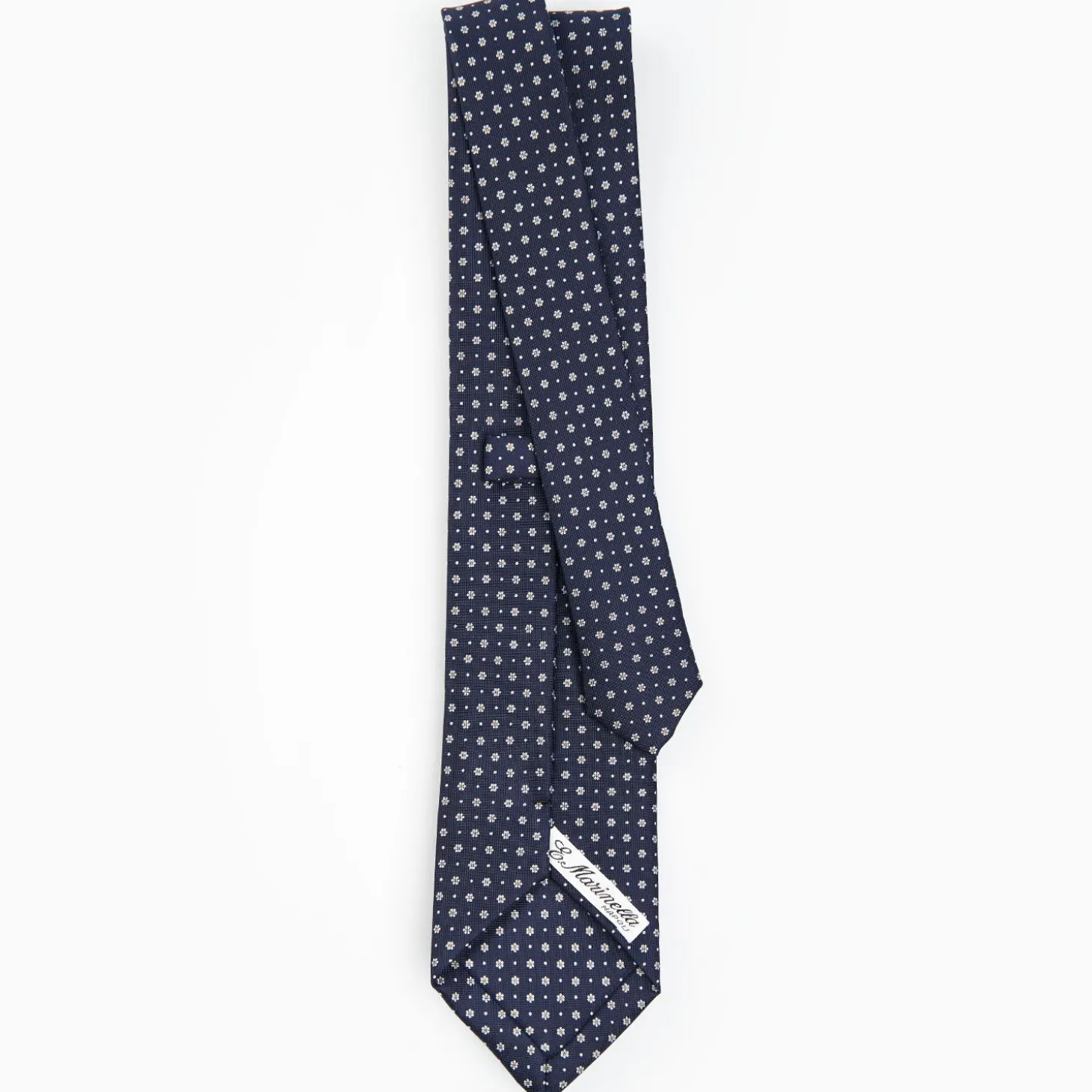 Dark Blue Sartorial Classic Silk Tie - Small Flower Pattern