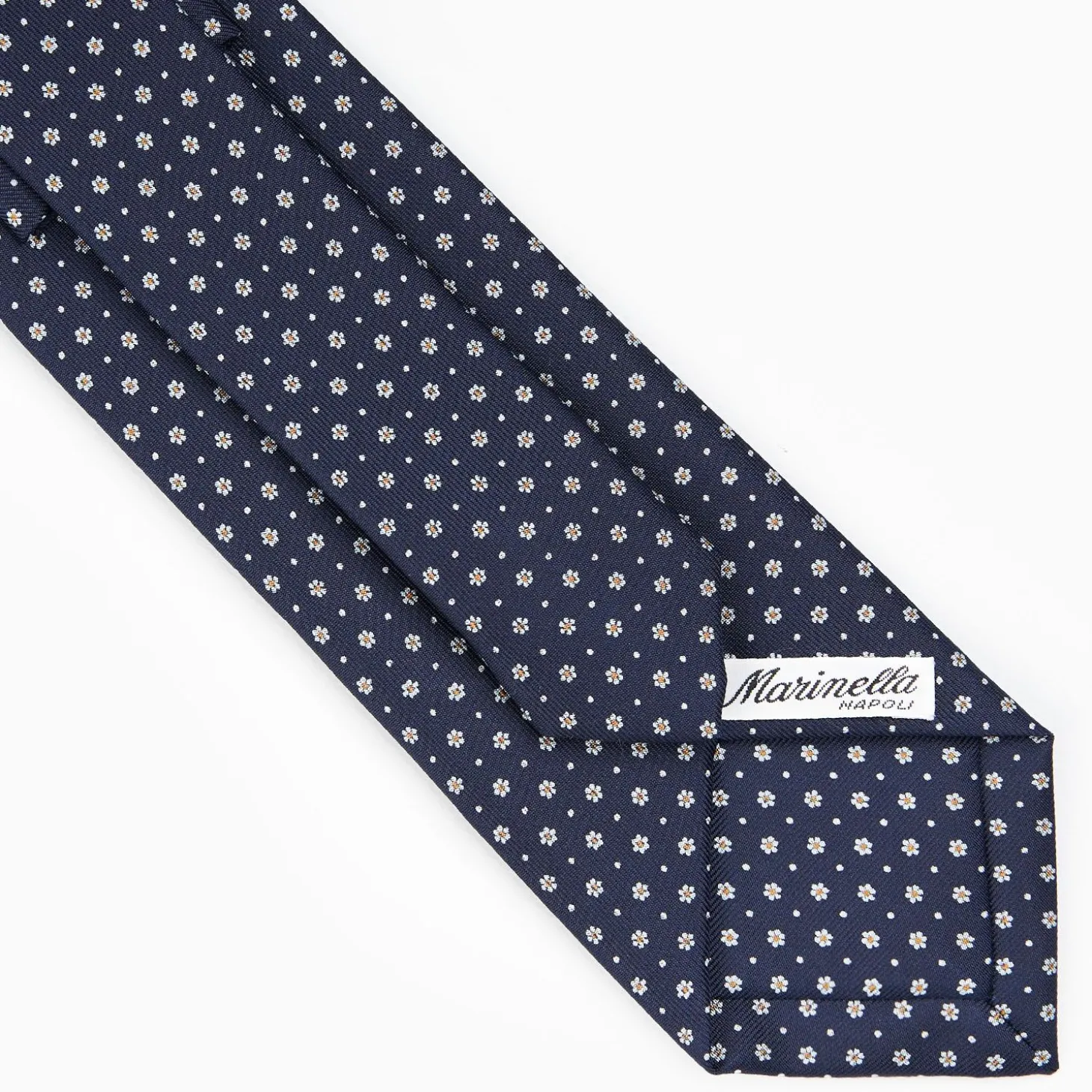 Dark Blue Sartorial Classic Silk Tie - Small Flower Pattern