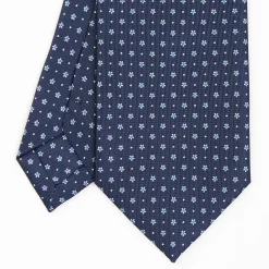 Dark Blue Sartorial Classic Silk Tie - Small Flower Pattern