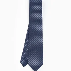 Dark Blue Sartorial Classic Silk Tie - Small Flower Pattern