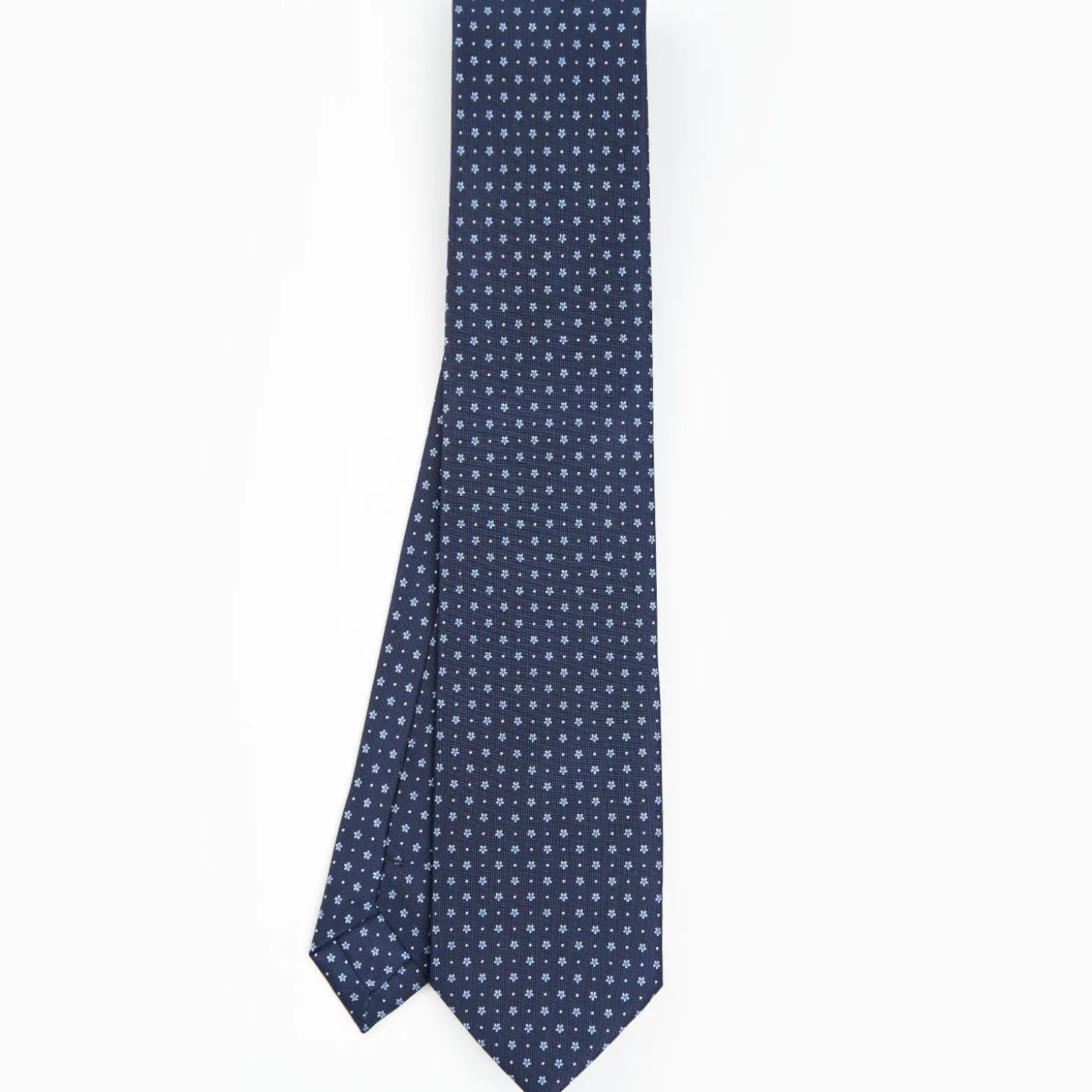 Dark Blue Sartorial Classic Silk Tie - Small Flower Pattern
