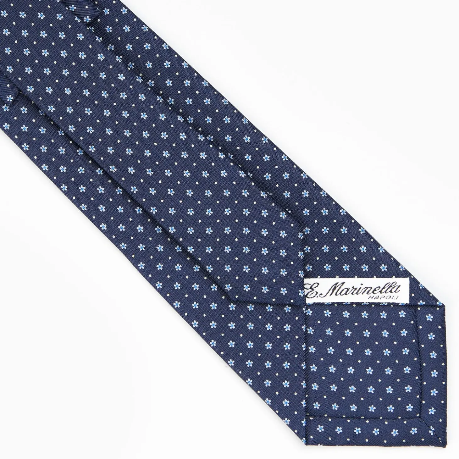 Dark Blue Sartorial Classic Silk Tie - Small Flower Pattern