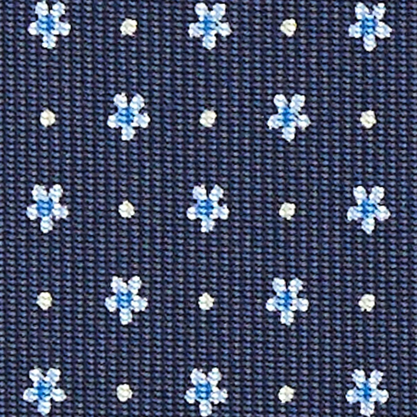 Dark Blue Sartorial Classic Silk Tie - Small Flower Pattern