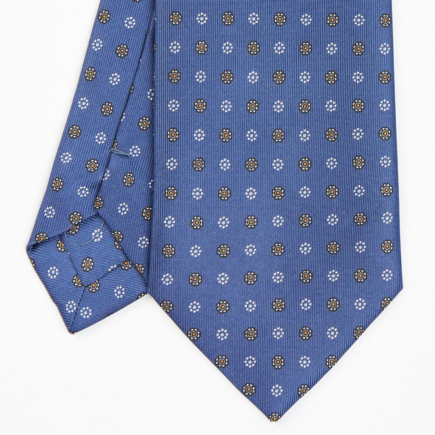 Dark Blue Sartorial Classic Silk Tie - Small Flower Pattern