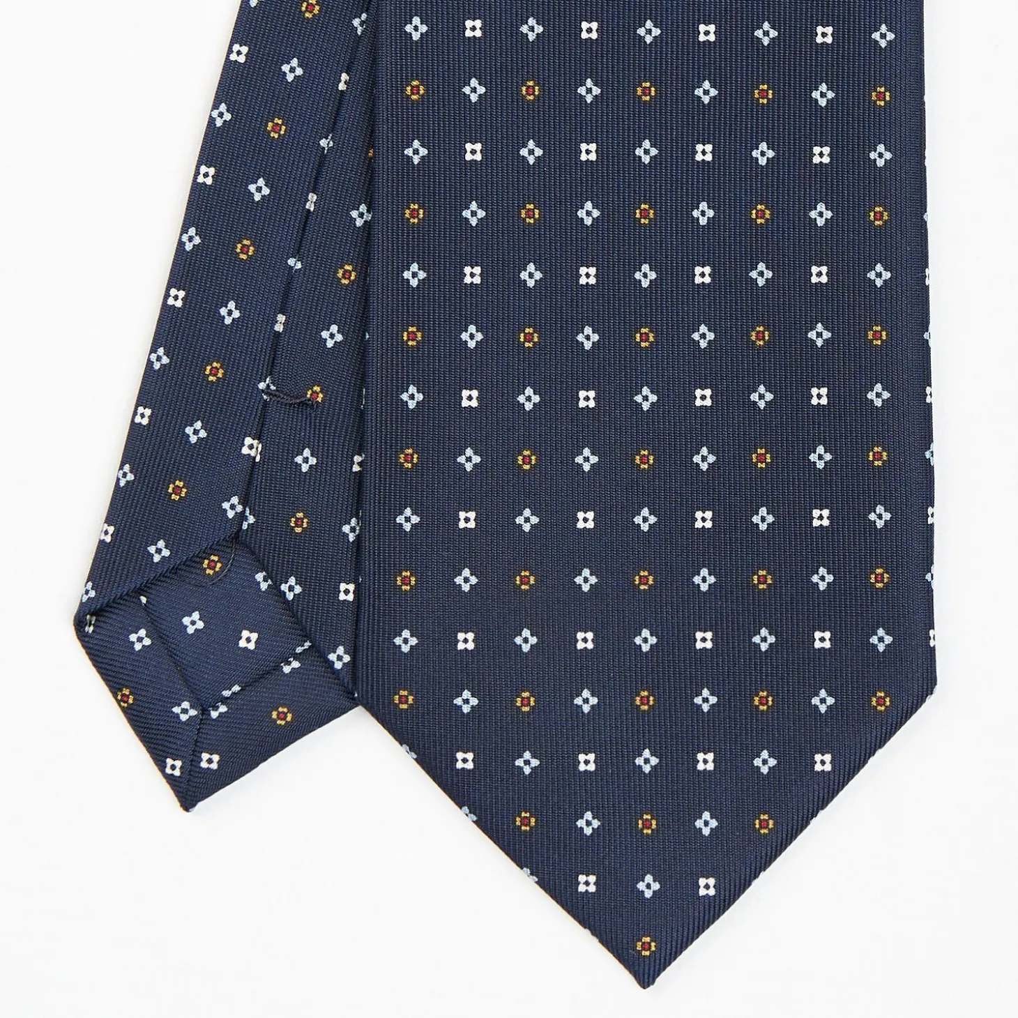 Dark Blue Sartorial Classic Silk Tie - Small Flower Pattern