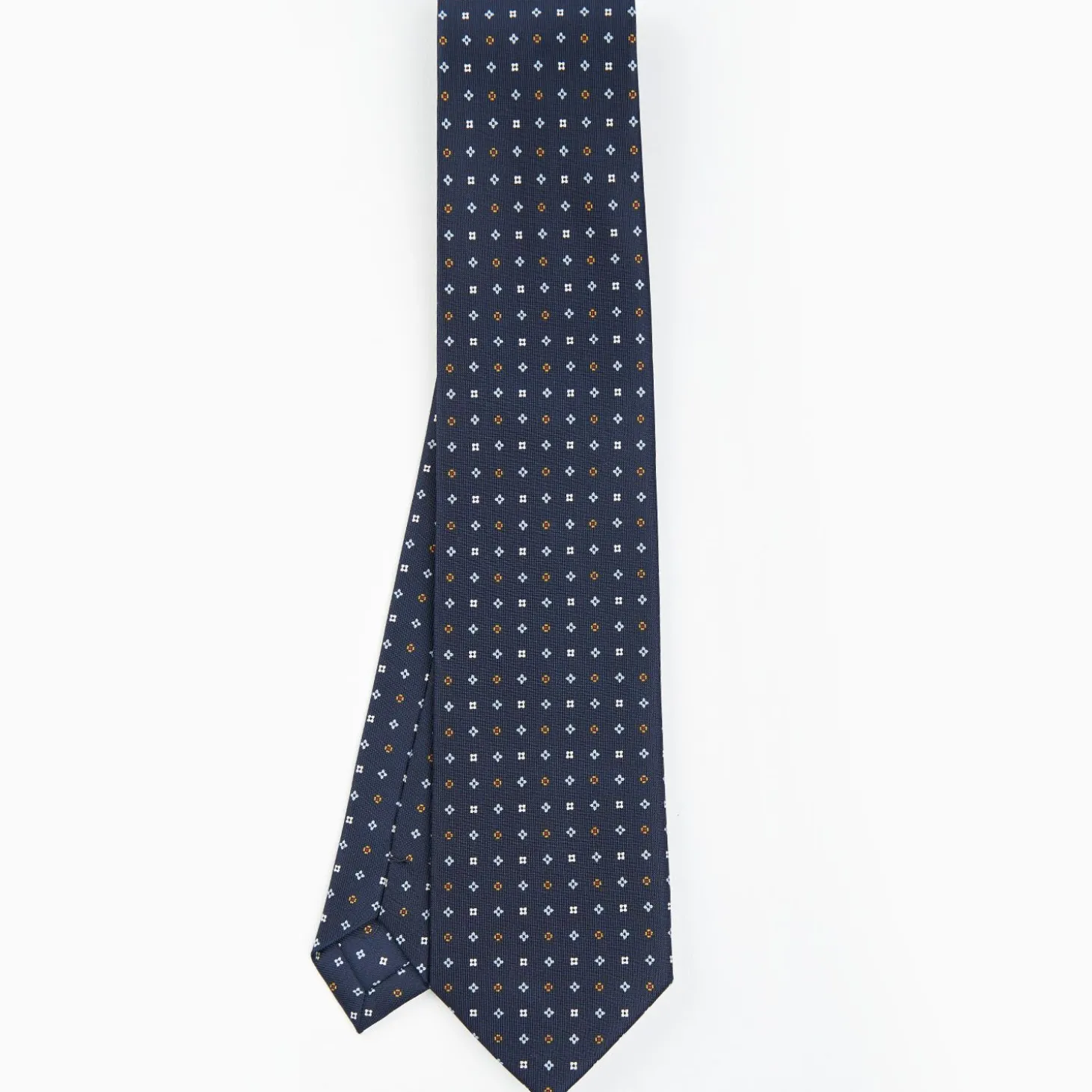 Dark Blue Sartorial Classic Silk Tie - Small Flower Pattern