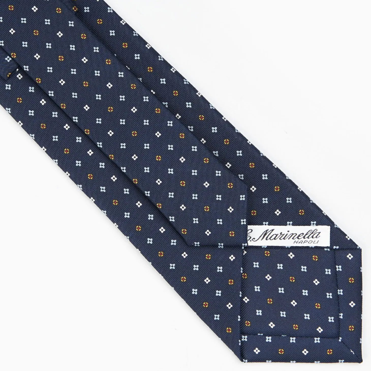 Dark Blue Sartorial Classic Silk Tie - Small Flower Pattern