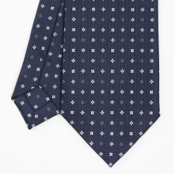 Dark Blue Sartorial Classic Silk Tie - Small Flower Pattern