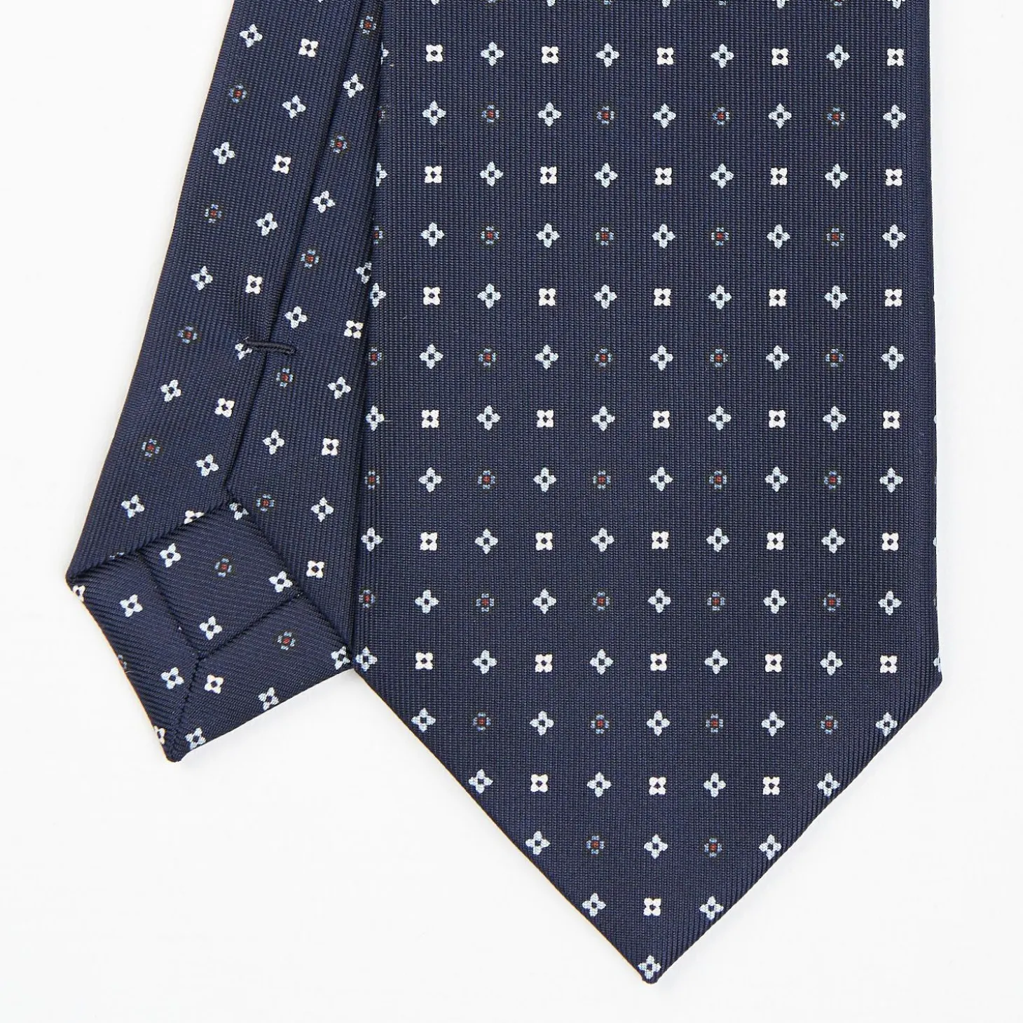 Dark Blue Sartorial Classic Silk Tie - Small Flower Pattern