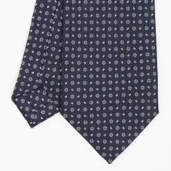 Dark Blue Sartorial Classic Silk Tie - Small Flower Pattern