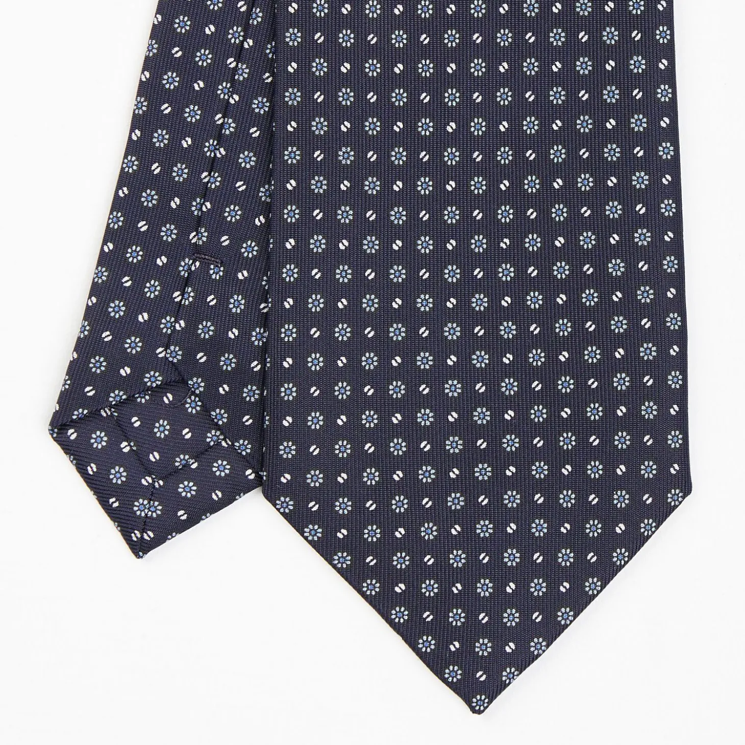 Dark Blue Sartorial Classic Silk Tie - Small Flower Pattern