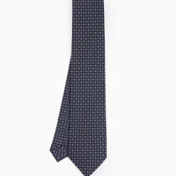 Dark Blue Sartorial Classic Silk Tie - Small Flower Pattern