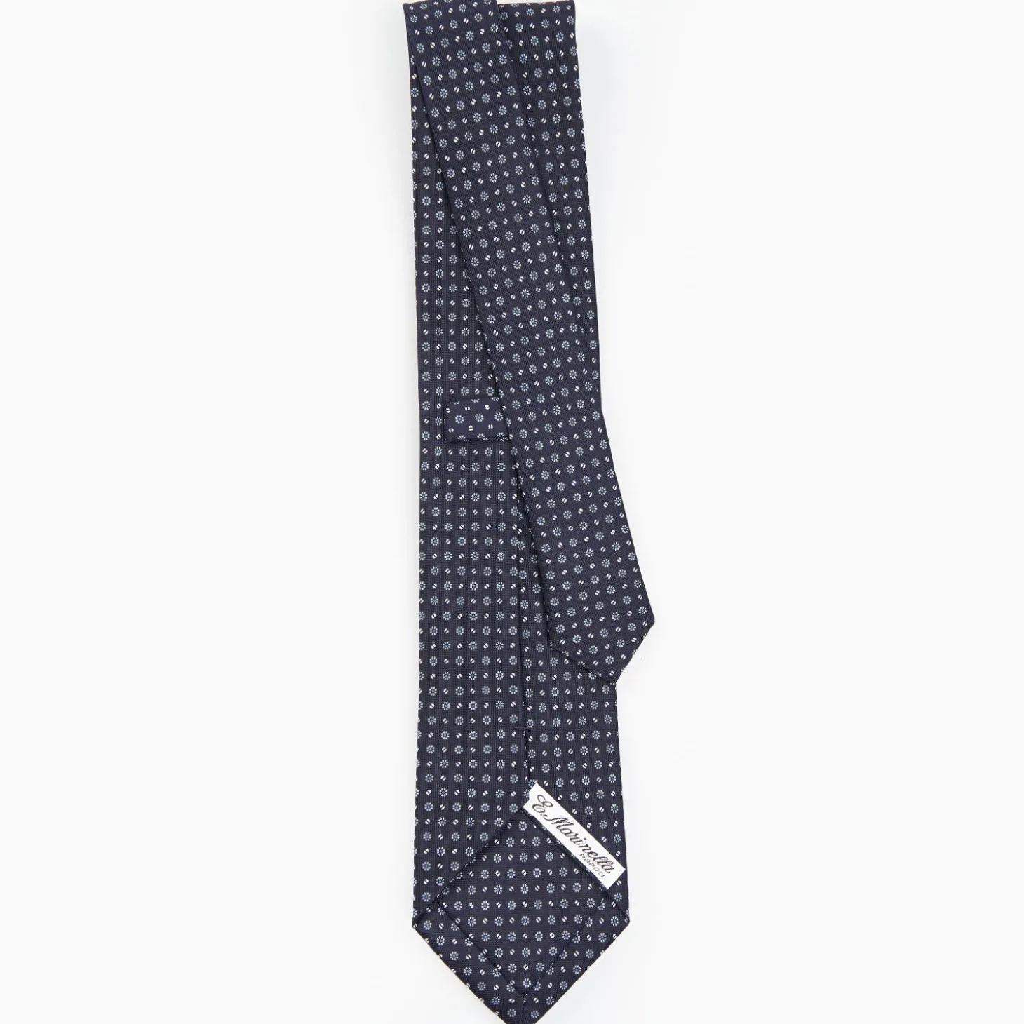 Dark Blue Sartorial Classic Silk Tie - Small Flower Pattern