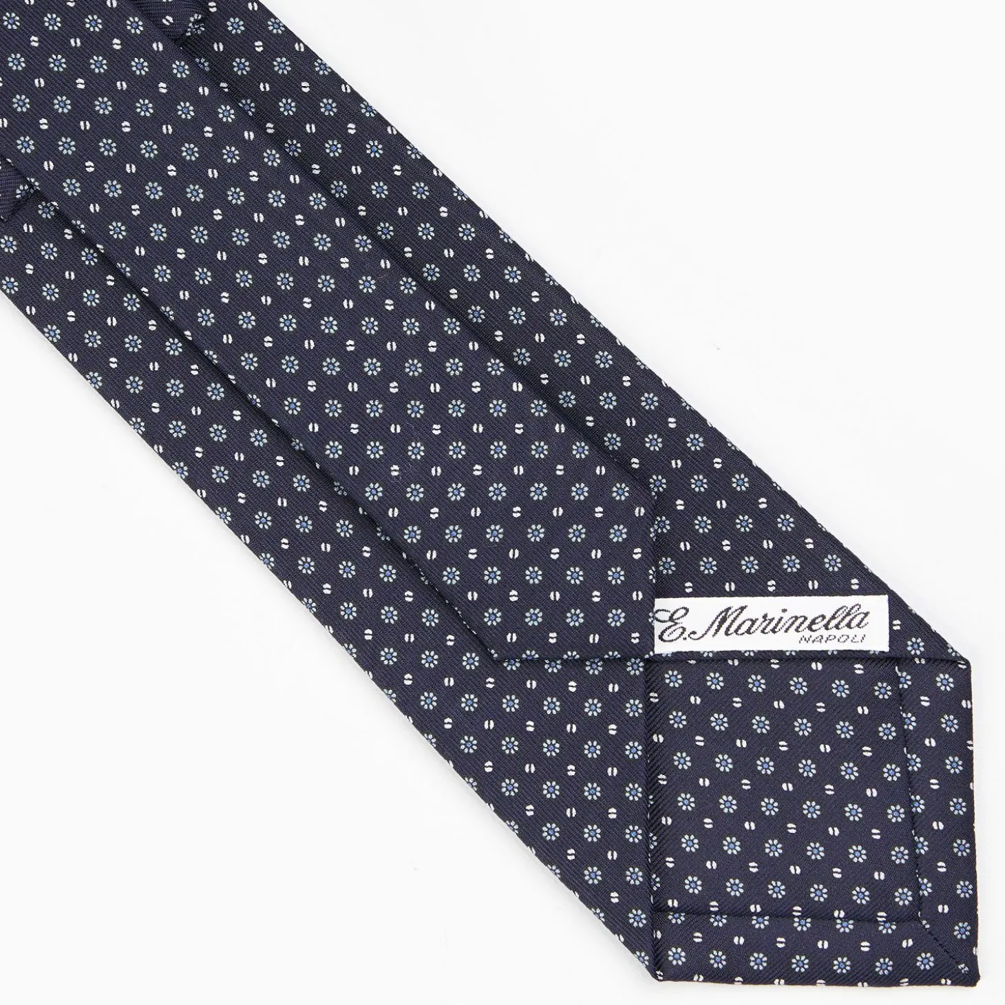 Dark Blue Sartorial Classic Silk Tie - Small Flower Pattern