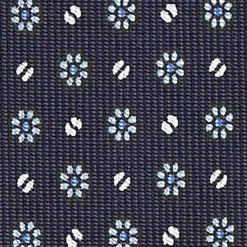 Dark Blue Sartorial Classic Silk Tie - Small Flower Pattern