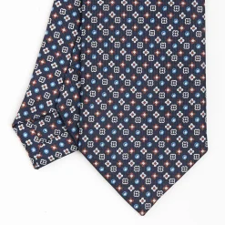 Dark Blue Sartorial 7 Cm Silk Tie - Small Flower Pattern