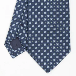 Dark Blue Sartorial Jacquard Silk Tie - Large Flower Patterns