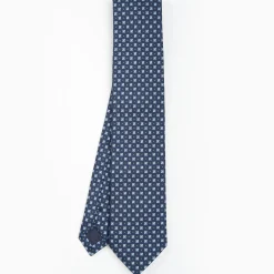 Dark Blue Sartorial Jacquard Silk Tie - Large Flower Patterns