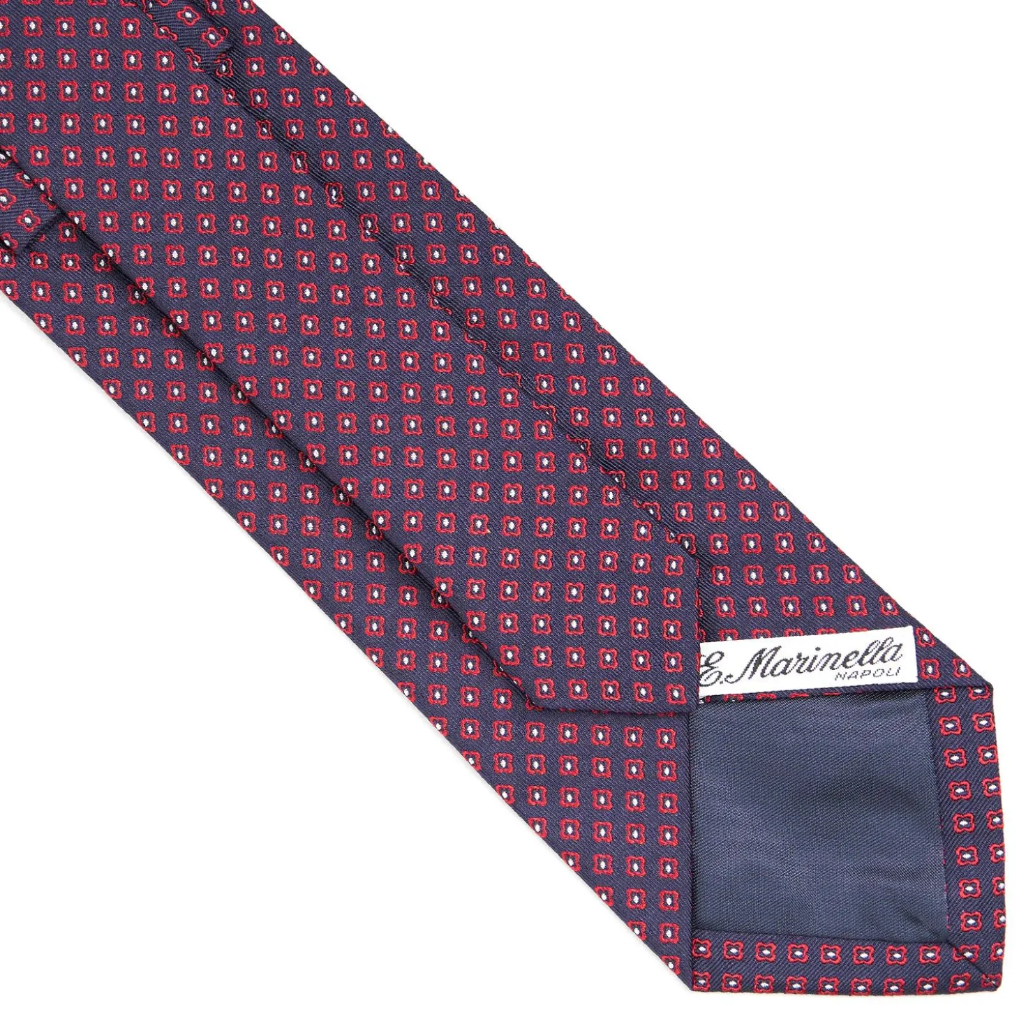Dark Blue Sartorial Jacquard Silk Tie - Small Geometric Pattern