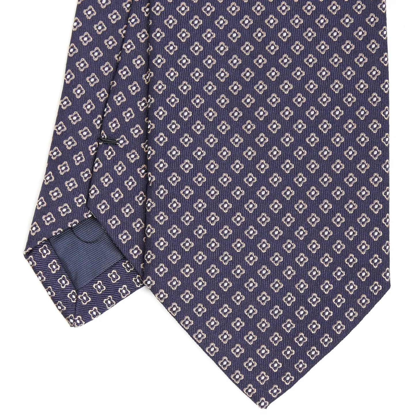 Dark Blue Sartorial Jacquard Silk Tie - Small Geometric Pattern