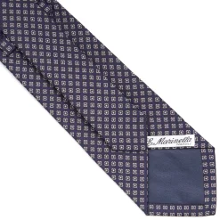 Dark Blue Sartorial Jacquard Silk Tie - Small Geometric Pattern