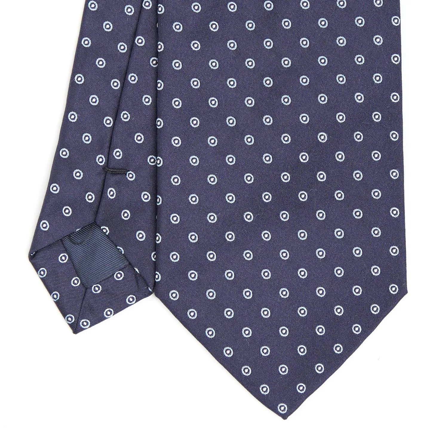 Dark Blue Sartorial Jacquard Silk Tie - Small Geometric Pattern
