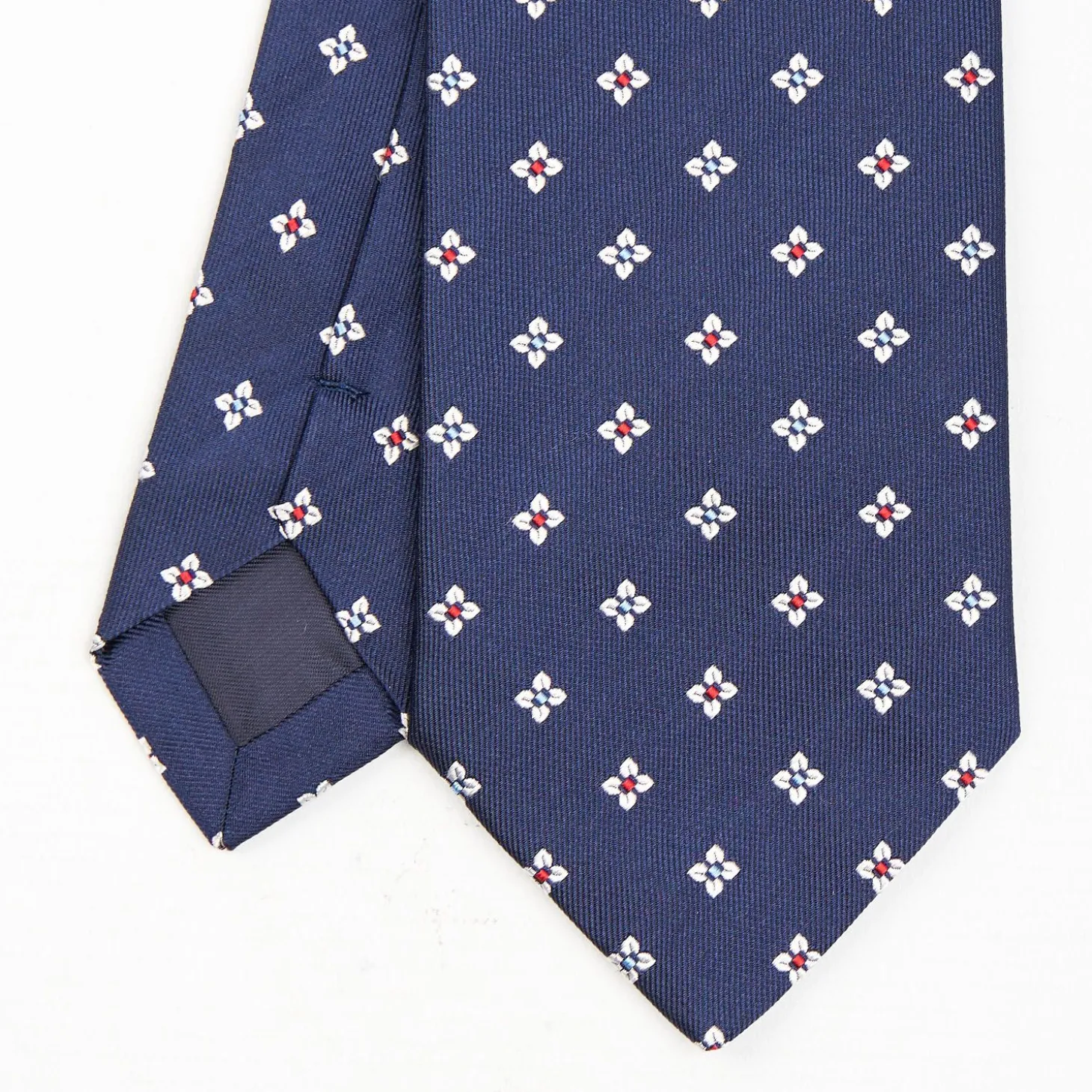 Dark Blue Sartorial Jacquard Silk Tie - Large Flower Pattern