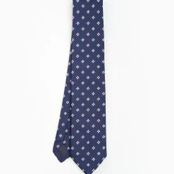 Dark Blue Sartorial Jacquard Silk Tie - Large Flower Pattern