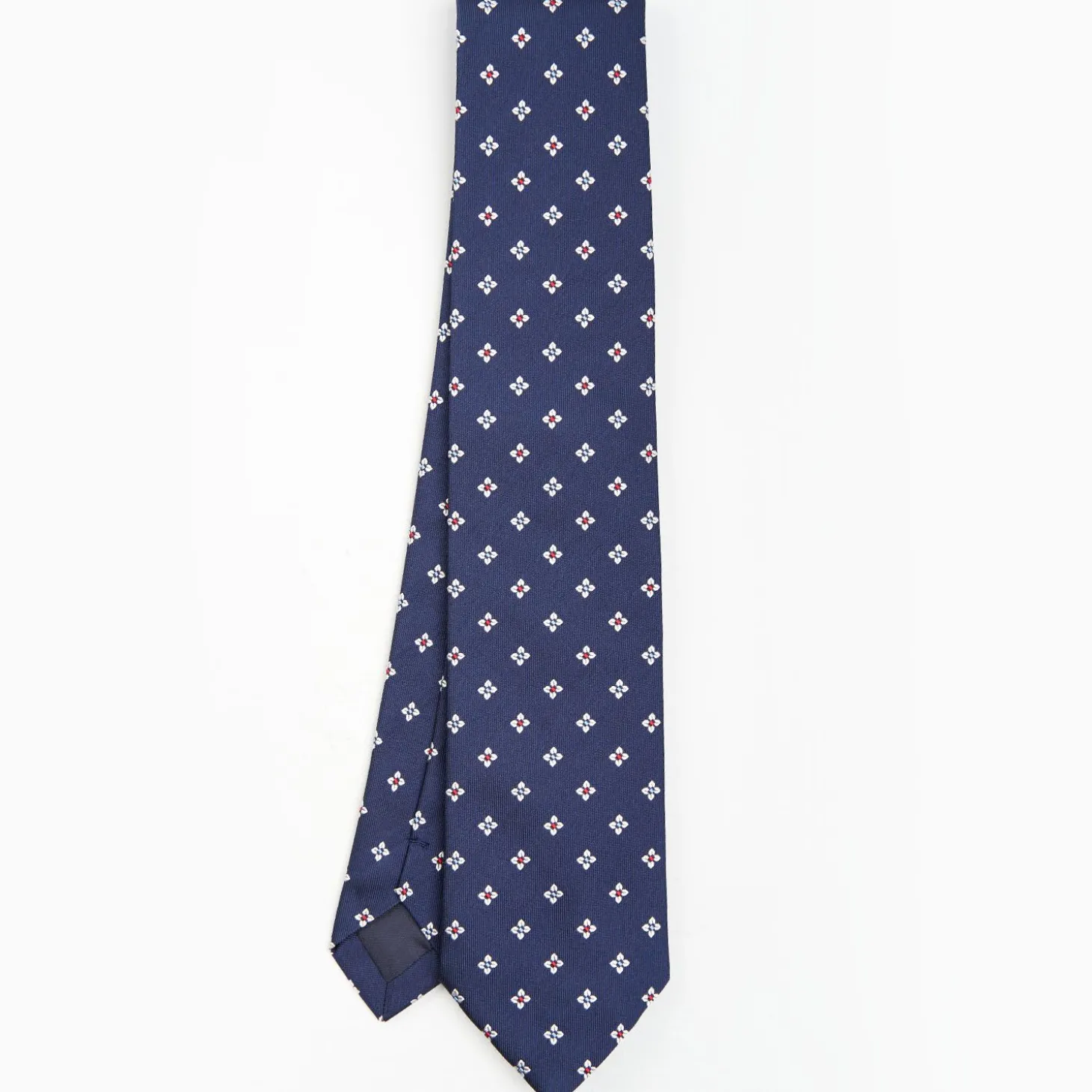 Dark Blue Sartorial Jacquard Silk Tie - Large Flower Pattern