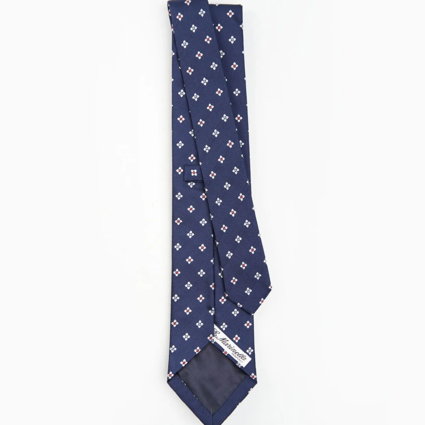 Dark Blue Sartorial Jacquard Silk Tie - Large Flower Pattern