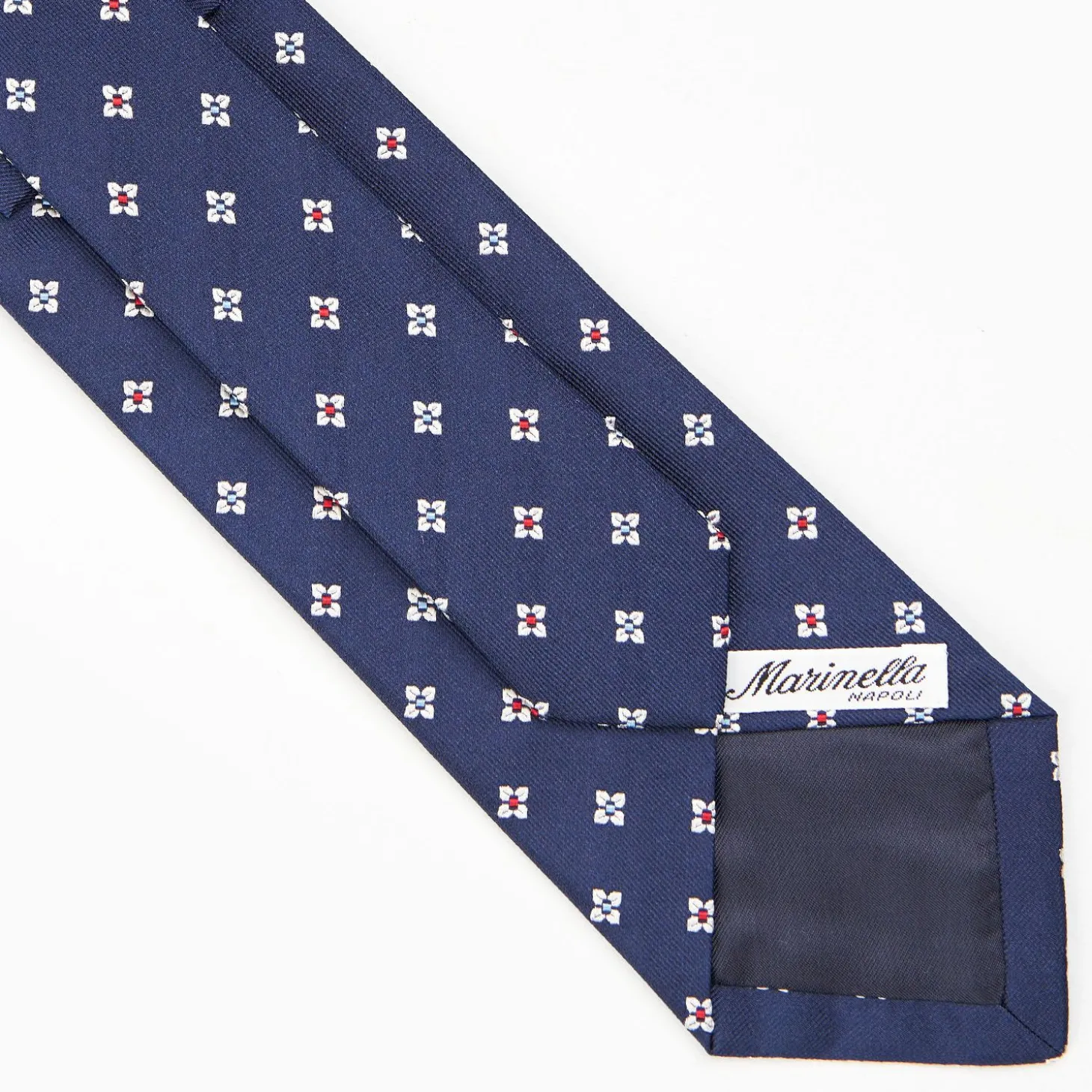 Dark Blue Sartorial Jacquard Silk Tie - Large Flower Pattern