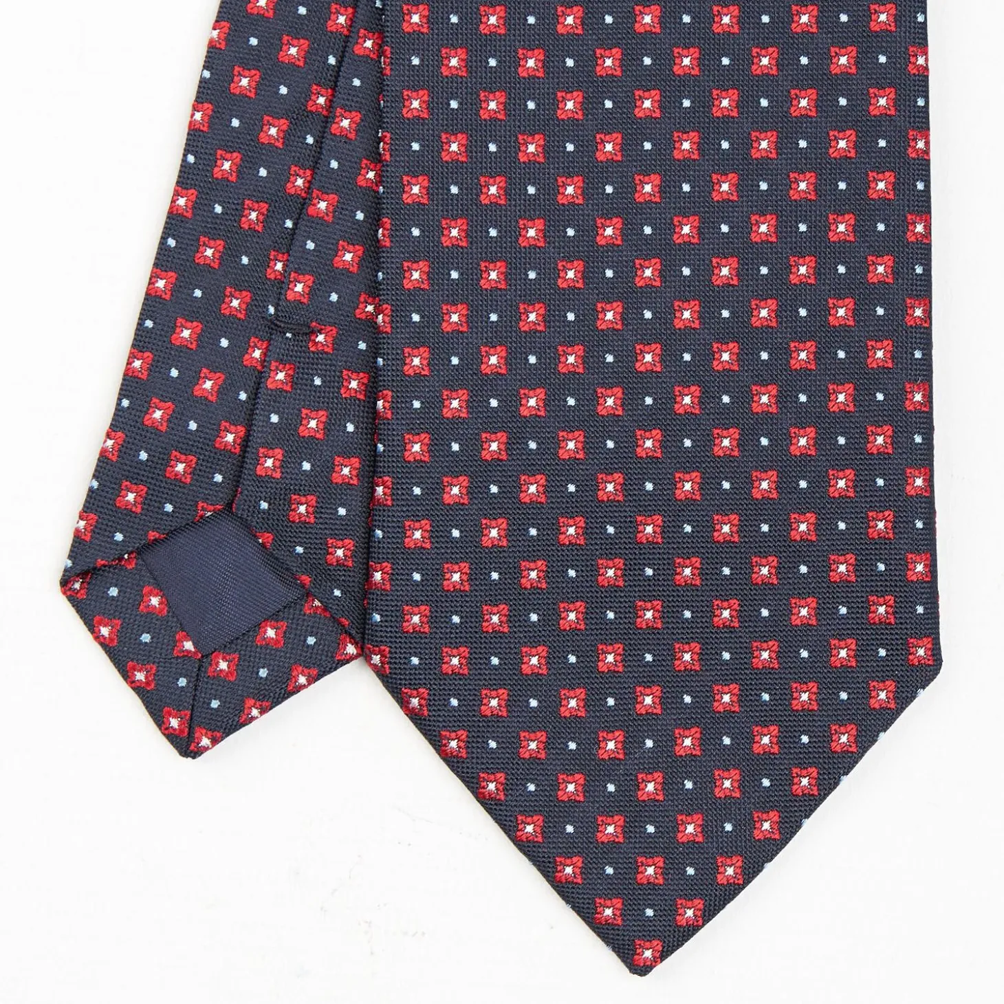 Dark Blue Sartorial Jacquard Silk Tie - Large Flower Patterns