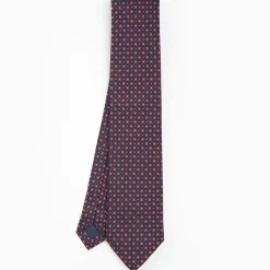 Dark Blue Sartorial Jacquard Silk Tie - Large Flower Patterns