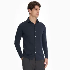 Dark Blue Shirt In Cotton And Cashmere