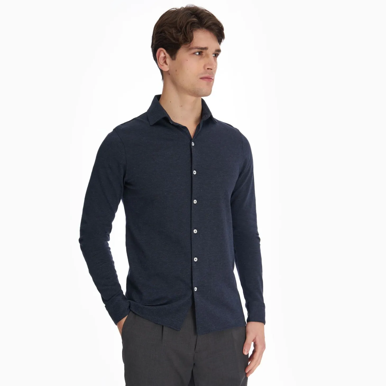 Dark Blue Shirt In Cotton And Cashmere