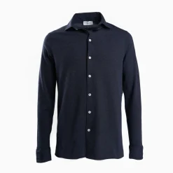 Dark Blue Shirt In Cotton And Cashmere