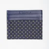 Dark Blue Silk And Leather Credit Card Holder 5 Compartments
