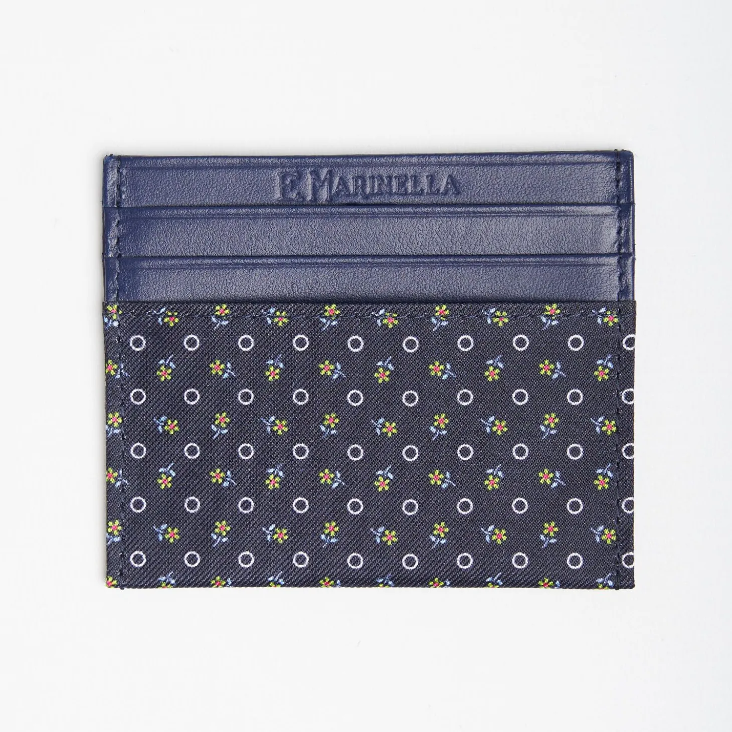Dark Blue Silk And Leather Credit Card Holder 5 Compartments
