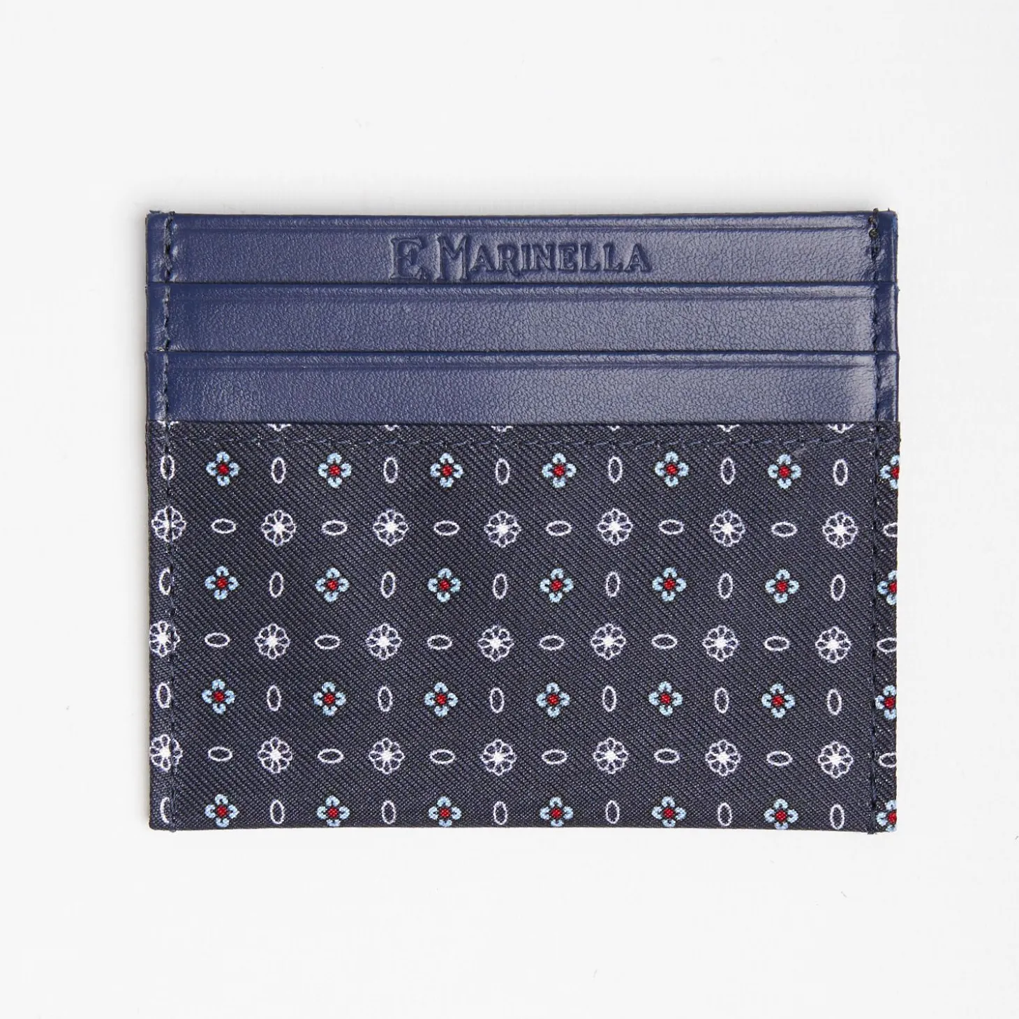 Dark Blue Silk And Leather Credit Card Holder 5 Compartments