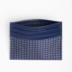 Dark Blue Silk And Leather Credit Card Holder 5 Compartments