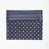 Dark Blue Silk And Leather Credit Card Holder 5 Compartments