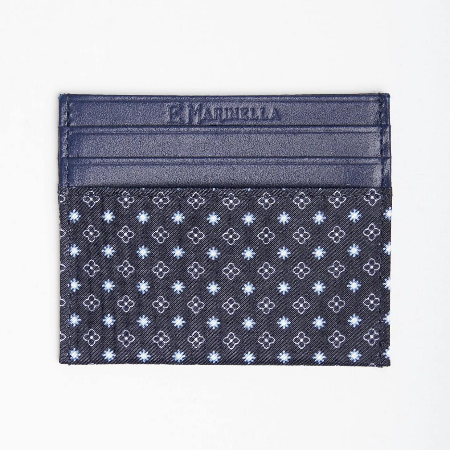 Dark Blue Silk And Leather Credit Card Holder 5 Compartments