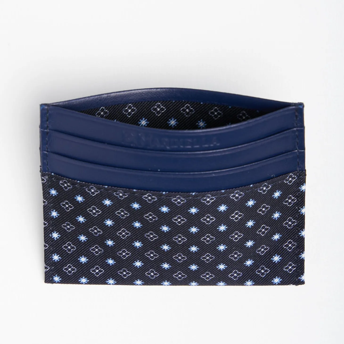Dark Blue Silk And Leather Credit Card Holder 5 Compartments