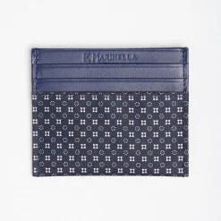 Dark Blue Silk And Leather Credit Card Holder 5 Compartments