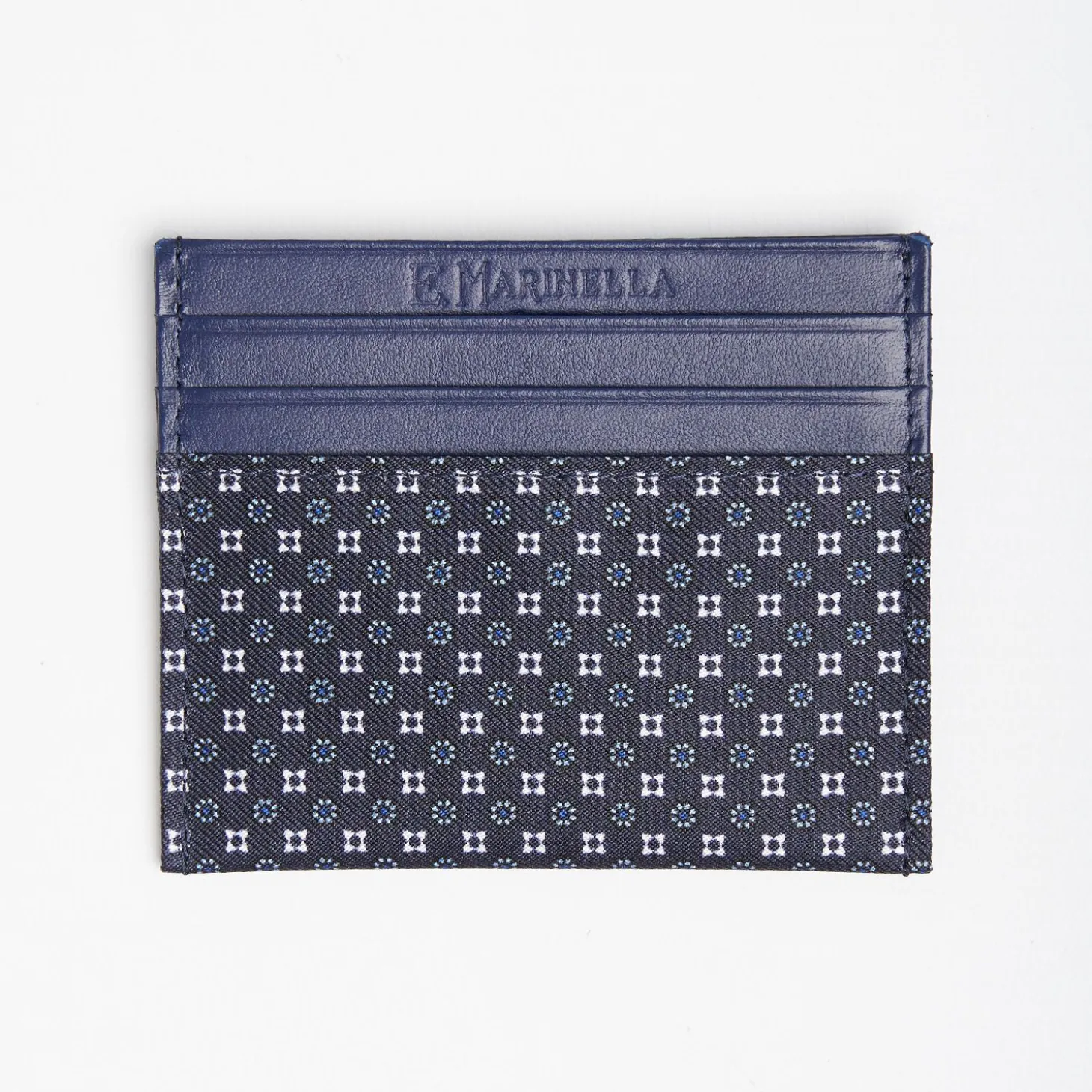 Dark Blue Silk And Leather Credit Card Holder 5 Compartments