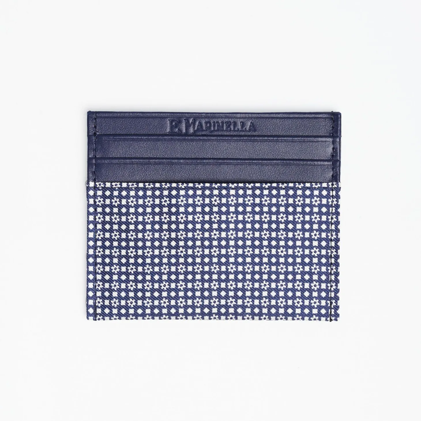 Dark Blue Silk And Leather Credit Card Holder - 5 Compartments